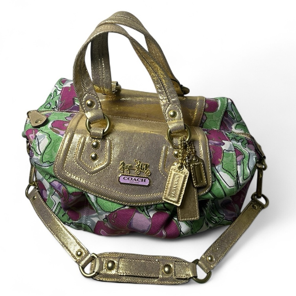 Vintage Coach Poppy Satchel Bag Multicolor Floral Gold Metallic Trim 14589 - Picture 13 of 13